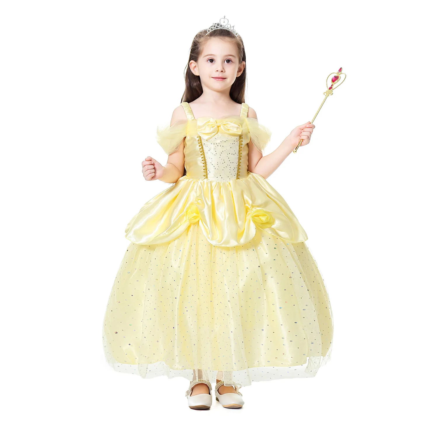 Summer Girl Yellow Dress Belle Princess Cinderella Cosplay Costume Fairy Tail Child Wedding Party Elegant Sheer Prom 2019 | Детская