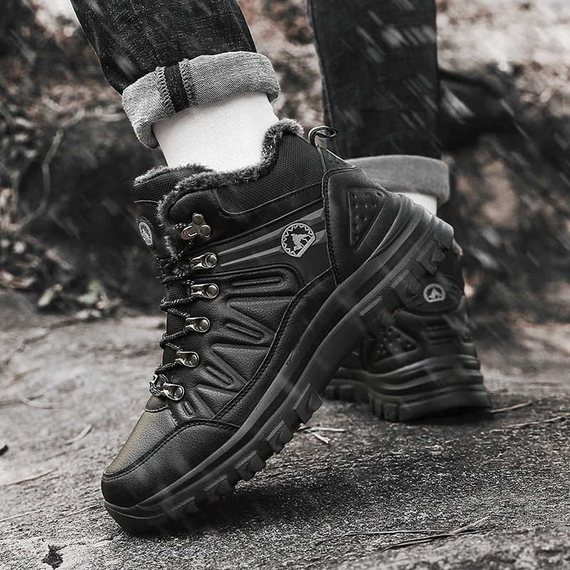 Брендовые зимние кожаные мужские ботинки плюшевые теплые уличные рабочие