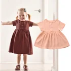 От 6 месяцев до 4 лет Летнее Детское платье для девочек, детское платье, однотонные милые платья ярких цветов для девочек, модная одежда для девочек