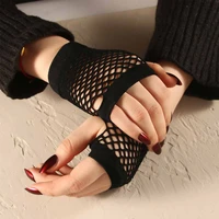 1 pair black womens short fishnet net gloves fingerless mesh gloves punk rock fancy night club party sexy beautiful arm warmer