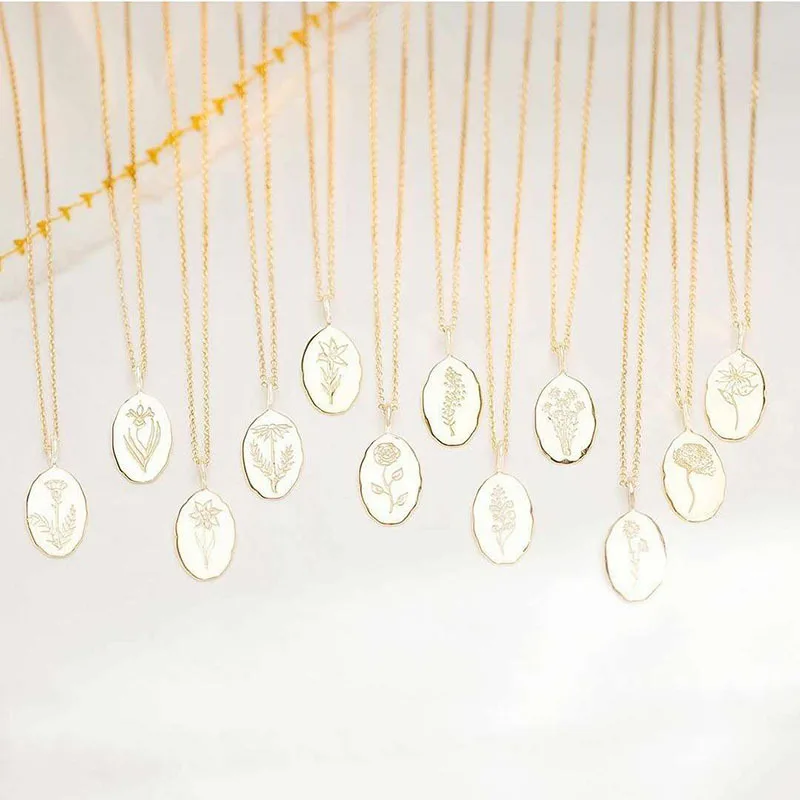 

High End Stainless Steel Jewelry 12 Birth Flower Pendant Necklace For Women