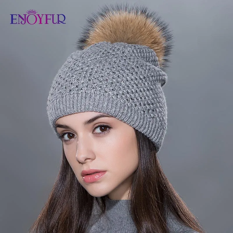 Женщины меховая шапка для зимней трикотажной шерсти шапочки пушистого меха