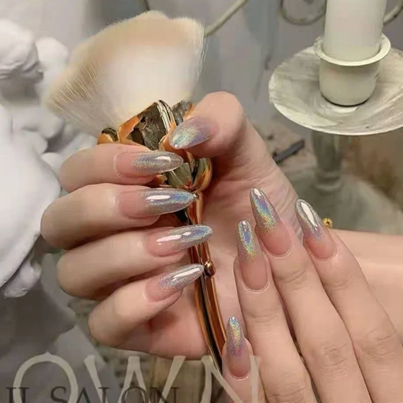 

24pcs/set 2021 Laser Gradient Pointed Head Fairy Wear Nail Finished Nail Art Patch False Nails Waterproof Removable Nail Patch