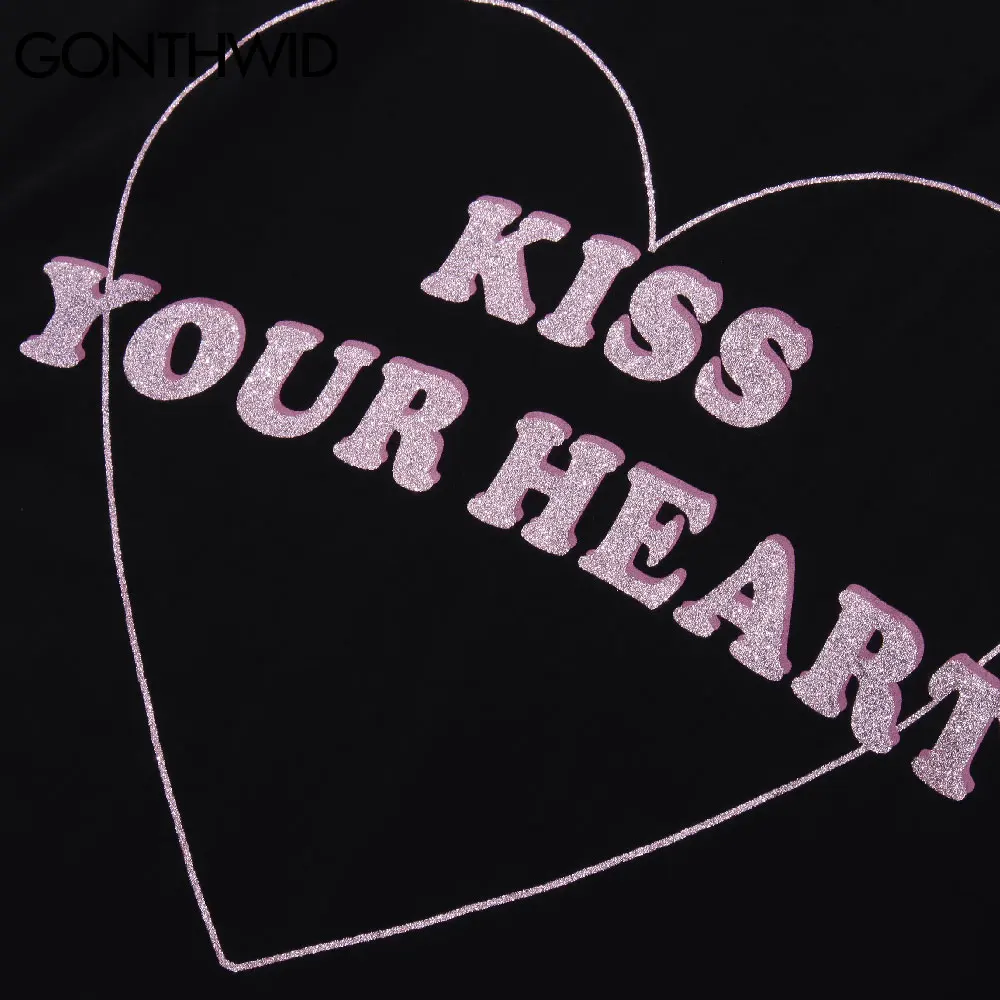 

GONTHWID Tshirts Harajuku Kiss Your Heart Print Short Sleeve T-Shirts Streetwear Fashion Summer Hip Hop Casual Cotton Tees Tops