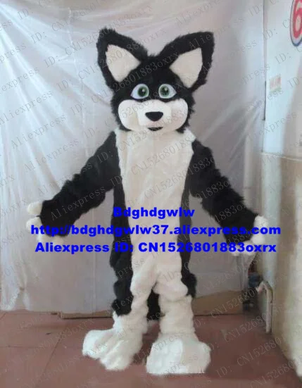 Black White Long Fur Furry Wolf Fox Husky Dog Fursuit ALASKAN Mascot Costume Adult Cartoon Social Performance Big Party zx494 |