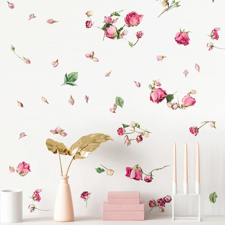 Wunderschöne Fliegende Rosen Wandaufkleber Schlafzimmer Wohnzimmer Hintergrund-Dekoration Wandbild Heimverschönerung Blumen Selbstklebende Aufkleber – Detail 4