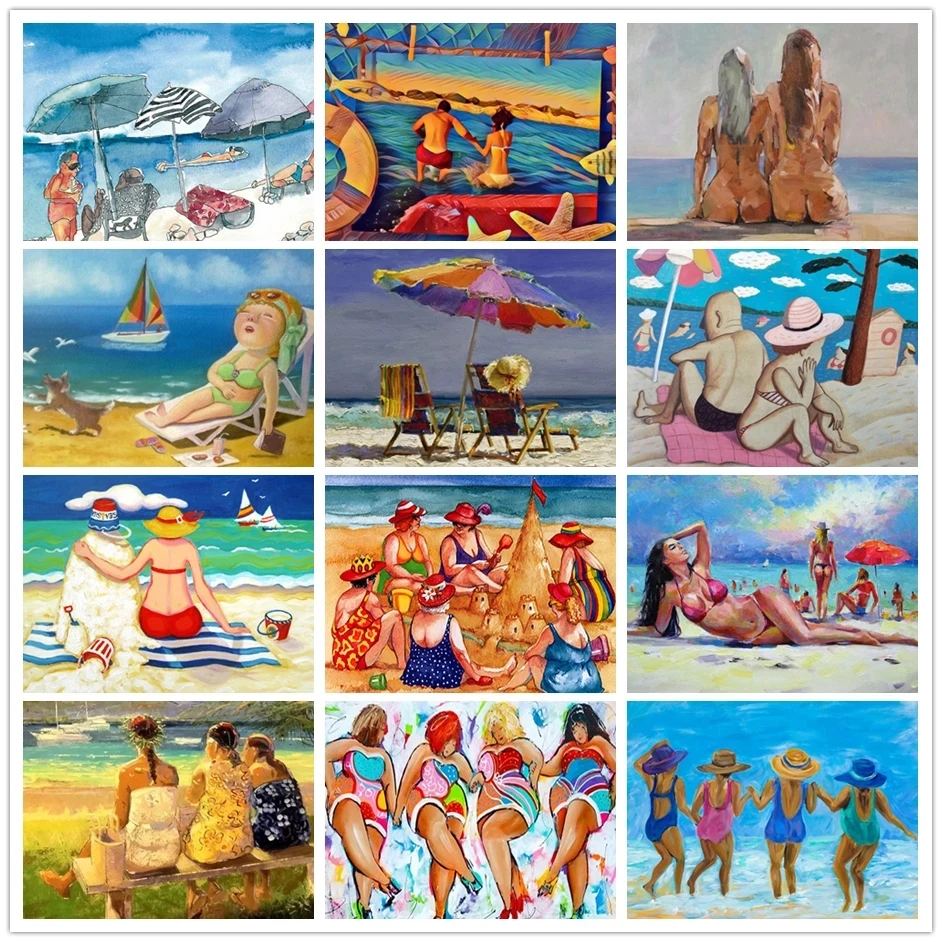 

5D Diy Diamond Painting Ladies Beach Party Rhinestone Square/round Diamond Embroidery Mosaic Bead Cross Stitch Home Decoration