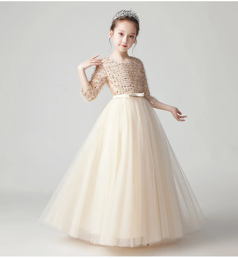 Золотое Тюлевое праздничное платье принцессы с блестками для девочек дня