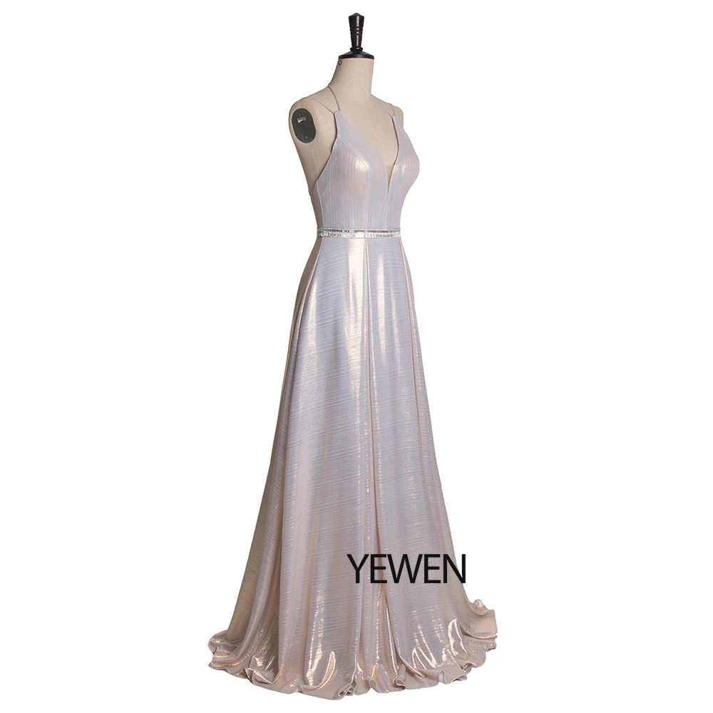 Sexy Sparkle Prom Dresses V-Neck Sleeveless Elegant Tencle Evening Party Gowns For Womens LT3512-1 Vestidos Gala Largos | Свадьбы и