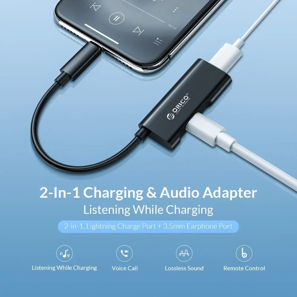 Адаптер для наушников ORICO Разветвитель iphone 7 8 Plus разъем AUX 3 5 мм адаптер зарядка