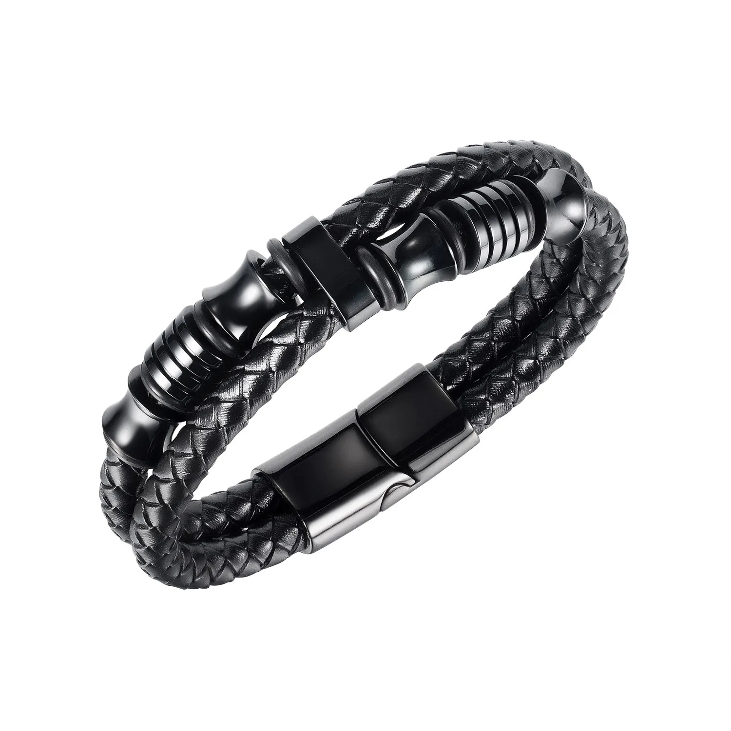 

CR-191 European and American braided stainless steel leather rope retro punk trend magnetic buckle bracelet for boyfriend