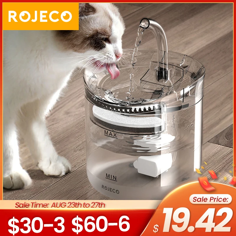 Поилка ROJECO автоматическая для кошек питьевой фонтанчик 2 л с сенсором кормушка