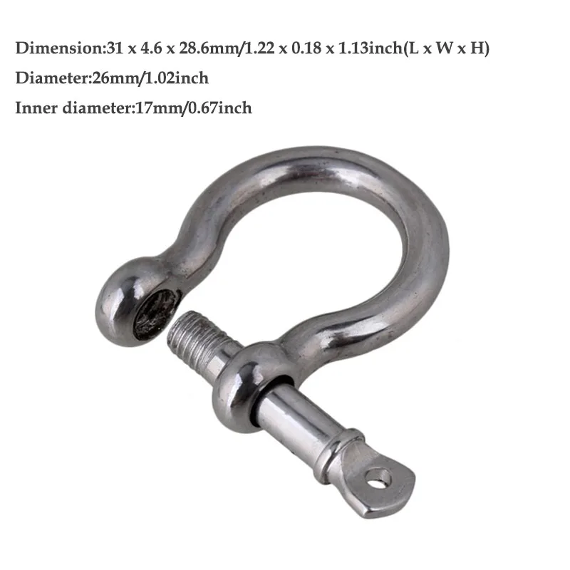 M5 Silver 304 Stainless Steel Rustproof Screw Pin Anchor Bow Shackle Clevis European Style | Обустройство дома