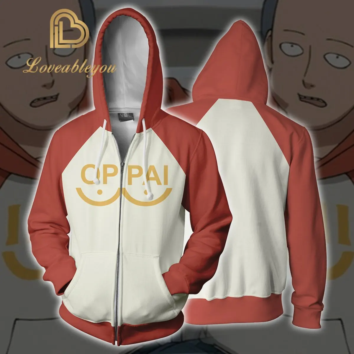 

Толстовка с капюшоном с принтом персонажа аниме One Punch Hero, Сайтама оппай, Повседневная Толстовка с капюшоном, тонкое пальто на молнии, верхня...