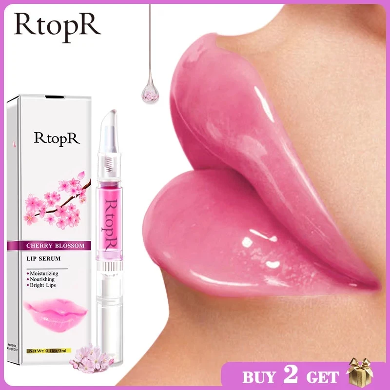 

RtopR Cherry Blossom Lip Serum Mask Dry Crack Peeling Repair Reduce Lip Fine Lines Essence Moisturizing Beauty Care 3ml