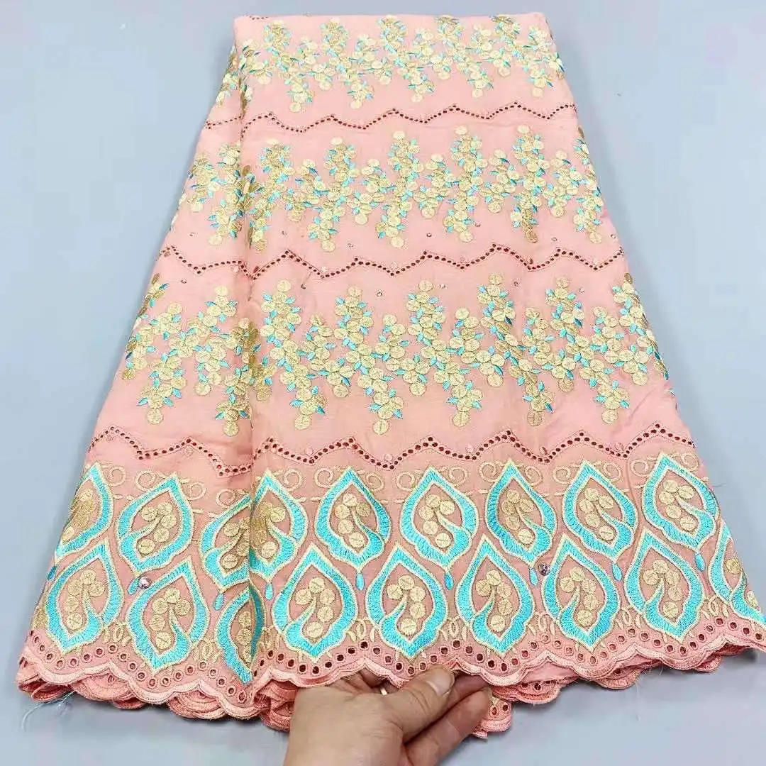 

2021 Высококачественная африканская хлопчатобумажная Кружевная Ткань 5 ярдов хлопчатобумажная кружевная ткань швейцарская вуаль кружевная ...