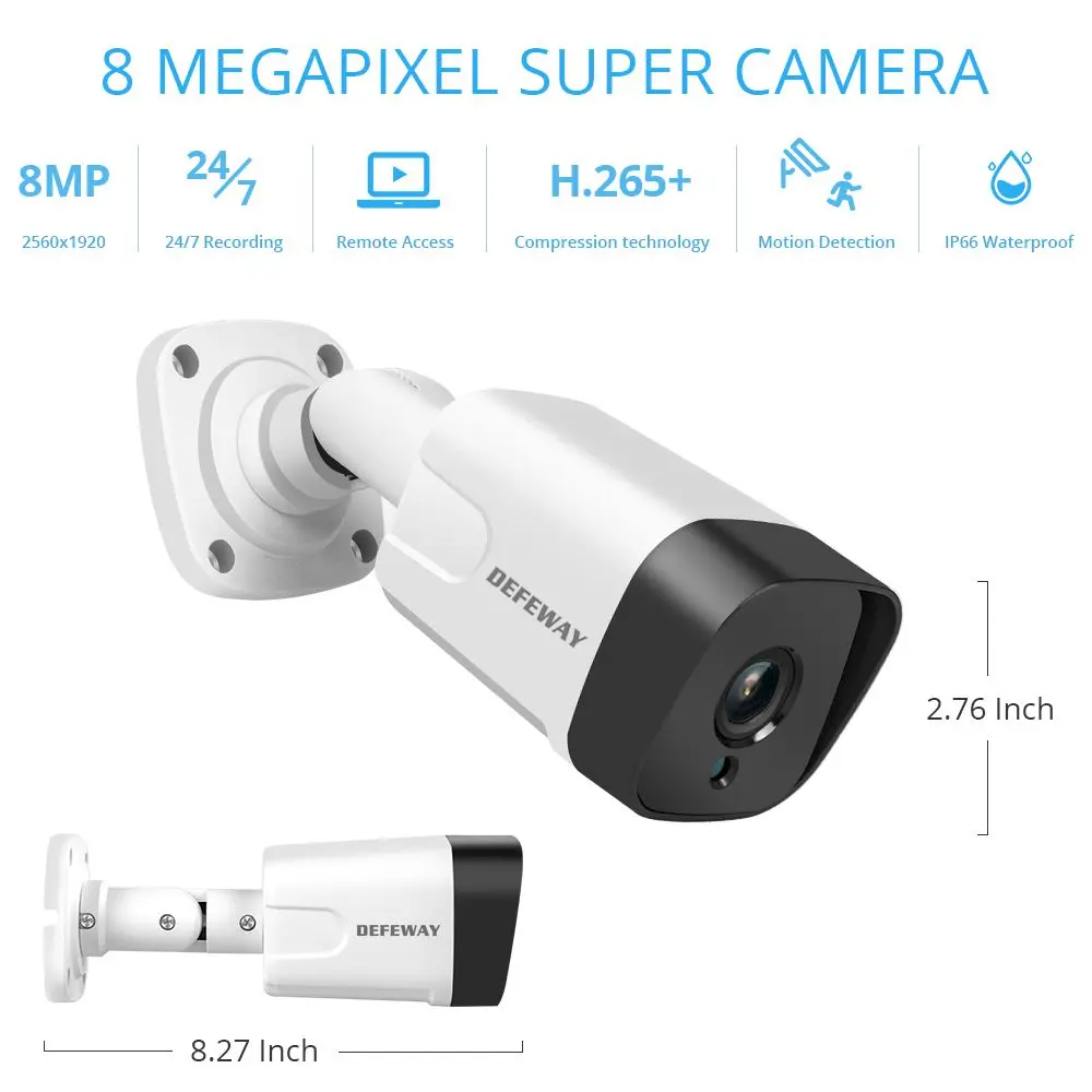 DEFEWAY 8CH сверхвысокой четкости 4K Ultra HD камеры безопасности Камера Системы 8MP H.265+ DVR с 4/8 шт. 8MP Ночное видение всепогодный пуля Камера