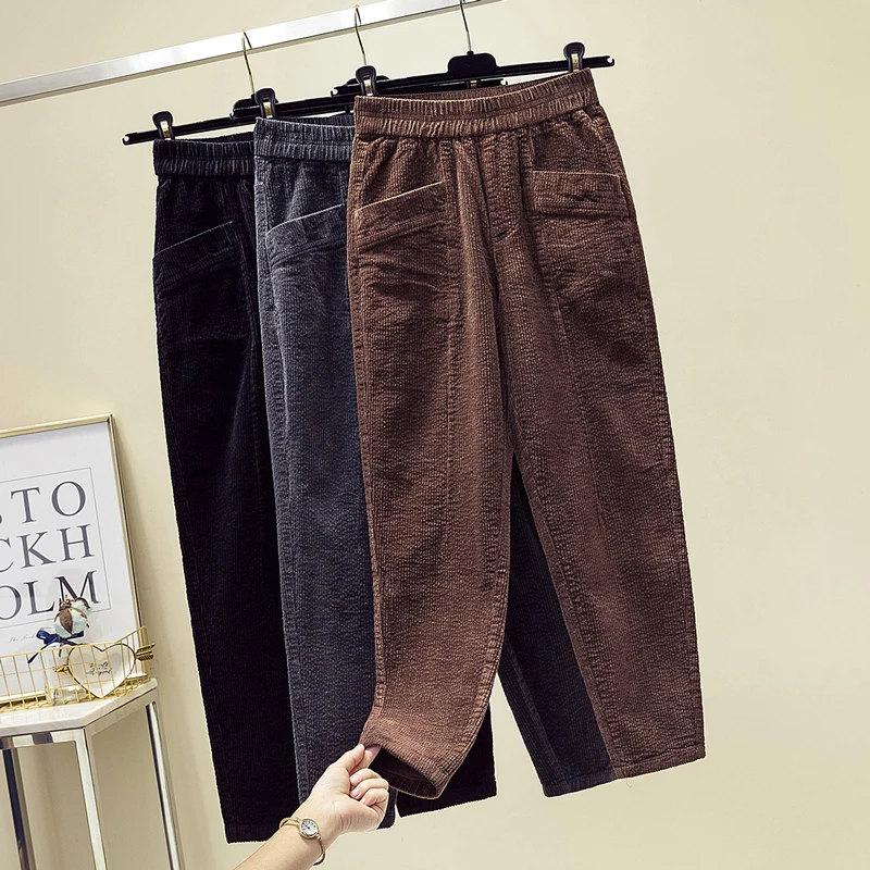 Женские вельветовые шаровары с высокой эластичной талией повседневные