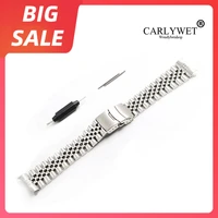 carlywet 20 22mm silver 316l steel watch band vintage jubilee bracelet clasp hollow curved end solid screw links for rolex seiko