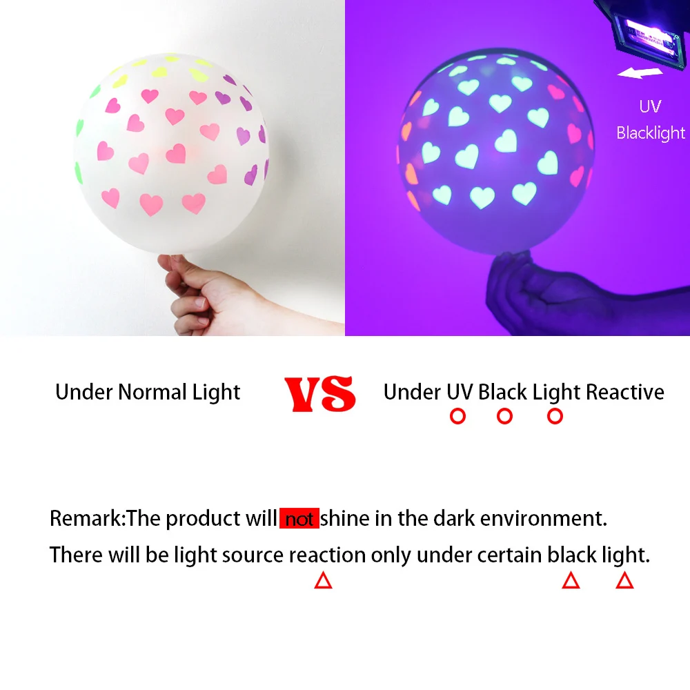 

12inch Heart Luminous Balloons Neon Glow Balloons UV Blacklight Reactive Party Ballon Engagement Wedding Fluorescent Balloons