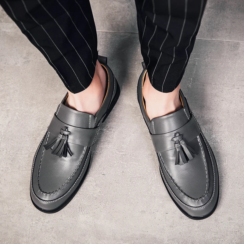 Лоферы роскошные мужские кожаные туфли без шнуровки повседневные на плоской