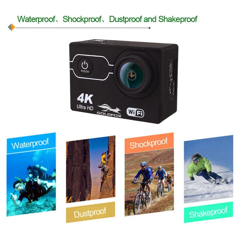 Купить Водонепроницаемая Экшн-камера 4K, 2-дюймовый экран, Wi-Fi, 16 Мп, широкий угол обзора 170 °