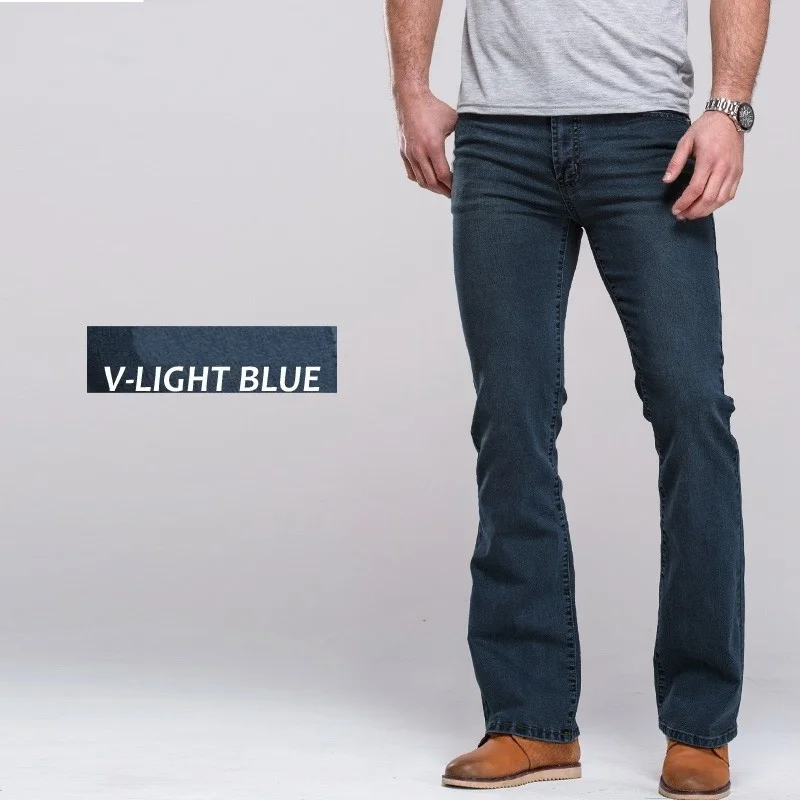 Джинсы мужские в стиле Харадзюку винтажные однотонные штаны-клеш из денима