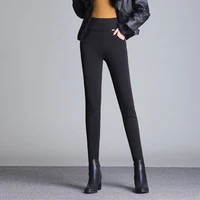 winter women fleece trousers solid black autumn female straight pants mother pantalones mujer thick warm pants y126
