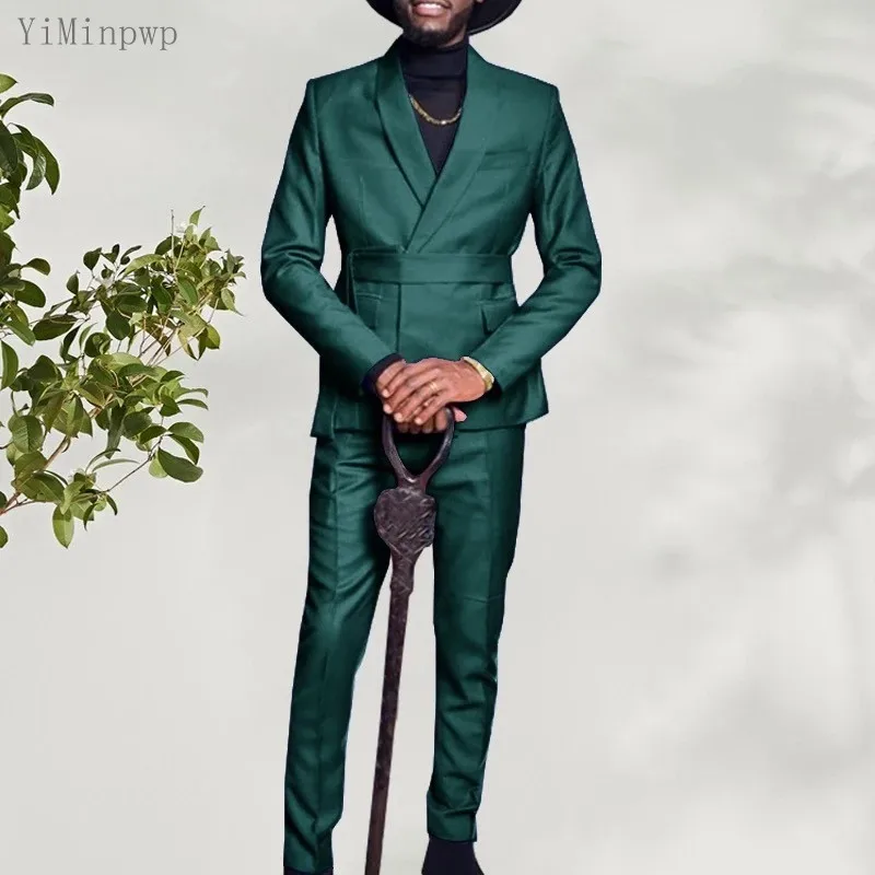 

Мужской облегающий пиджак yimmerpwp, зеленый пиджак, шаль, лацканы, свадебные костюмы для жениха, пальто + брюки, 2 шт.