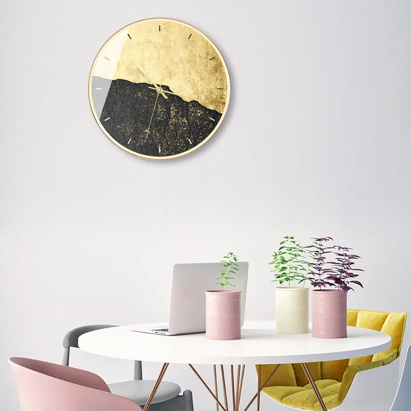 Black Gold Creative Fashion  Clocks Wall Home Decor Wall Clock Art Watch Simple Modern Living Room Wall Watch Round 50W060