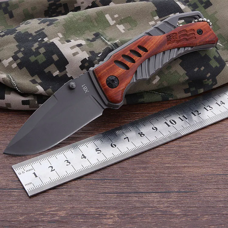 

Outdoor portable folding knife Redwood antiskid survival rescue knife household sharp fruit folding knife