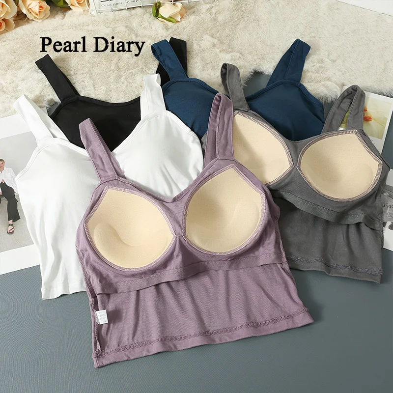 

Pearl Diary Summer Slim Basic Show Thin Short Vest Korean Style Woman Clothes Solid Color All-Match Condole Belt Top Women