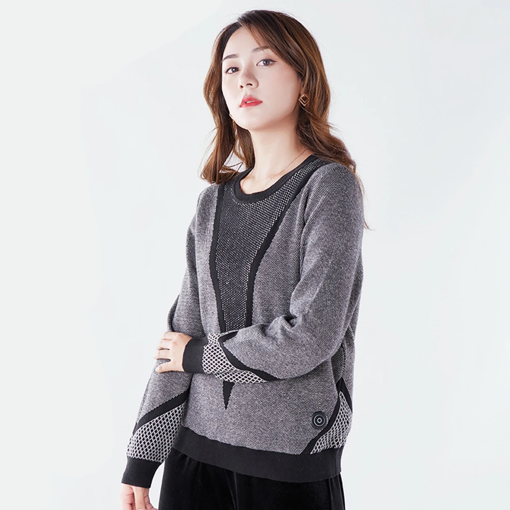 

Women Autumn Winter Knitted Sweater Outdoor Hiking Thicken 9 Areas Heating Vest O-Neck Electric Home USB Infared Washable