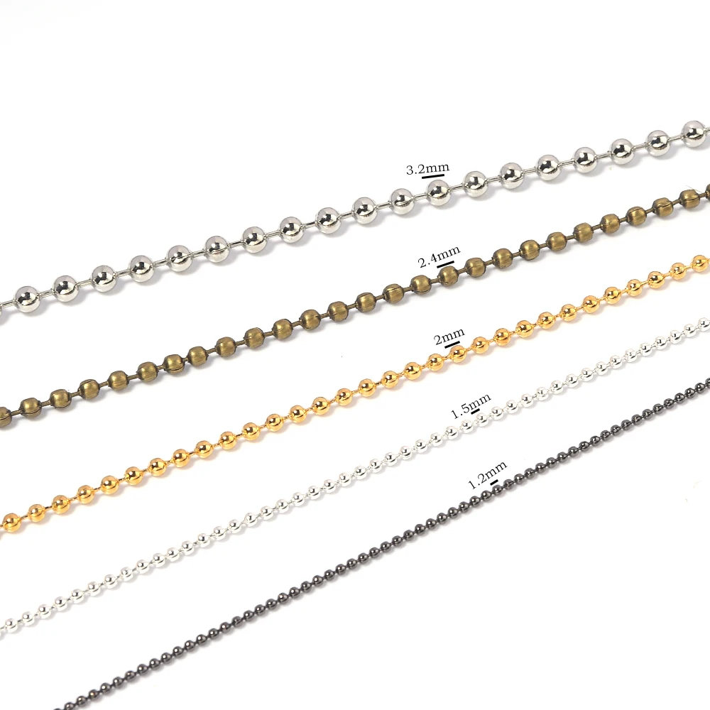 

SAUVOO 5-10yards /roll 1.2/1.5/2/2.4/3/3.2mm Metal Bulk Ball Bead Chain Necklace For DIY Necklaces Jewelry Making Accessories