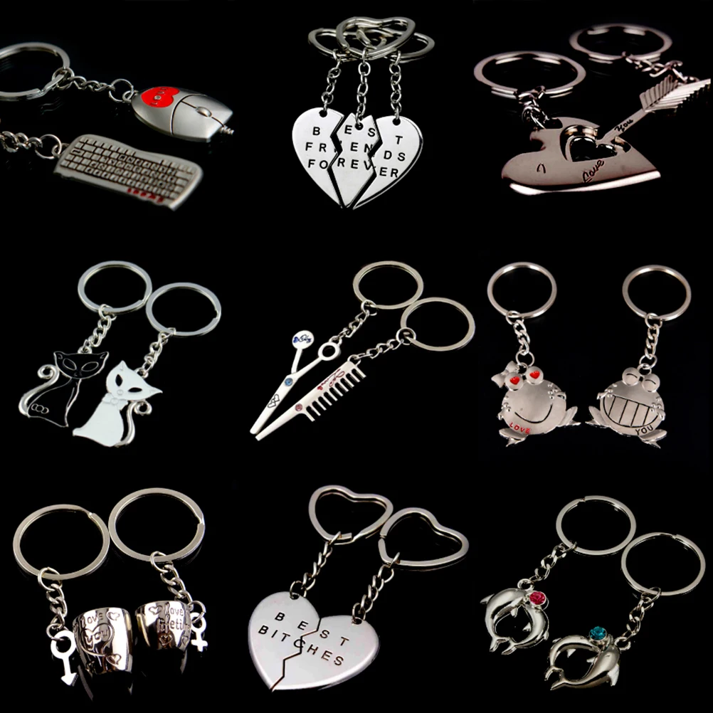 

Korean Fashion New 2 Pcs/Set Couple I LOVE YOU Letter Keychain Heart Key Ring Silvery Lovers Key Chain Valentine's Day gift