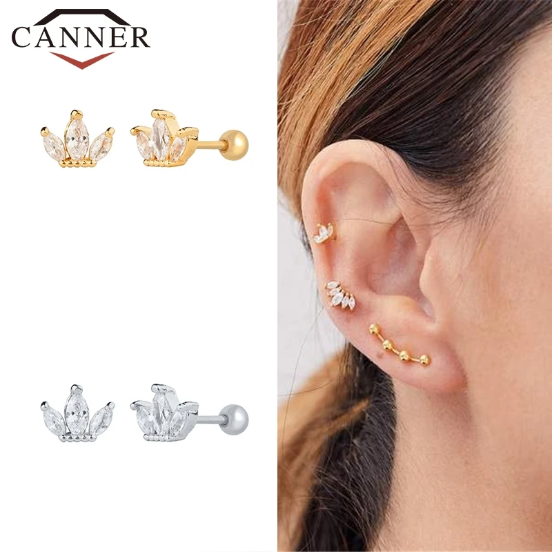 

European and American 925 Sterling Silver Cute Zircon ear bone nail Mini Moon/Star Gold Silver color Piercing Jewelry