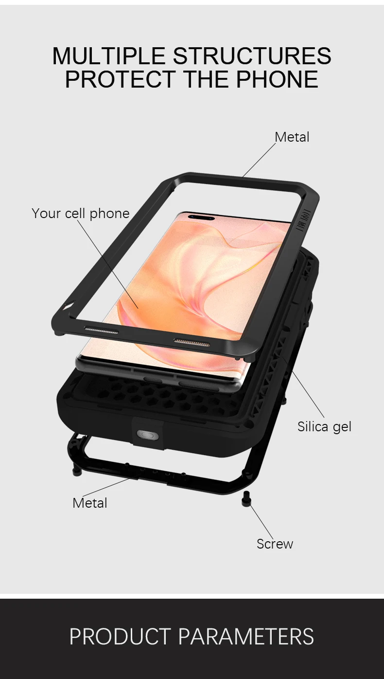 

Waterproof Shockproof Metal Case For HUAWEI Mate 40 Pro Luxury Aluminum Armor DustProof Swimming Silicone Cover