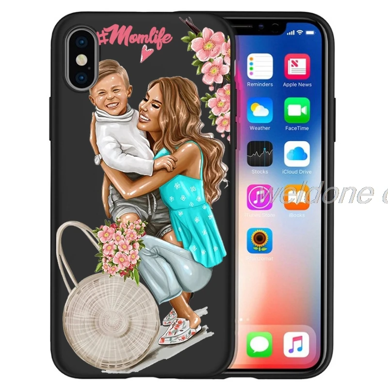 Модный чехол для телефона Super Mom baby girl для iPhone 11 Pro Max XS Max XR X 8 6S 7Plus 5s черный мягкий силиконовый чехол для телефона Etui