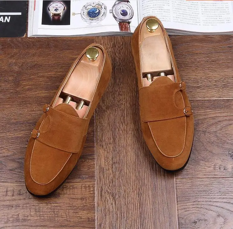 Замшевые лоферы с острым носком Мужские мокасины Свадебные модельные туфли