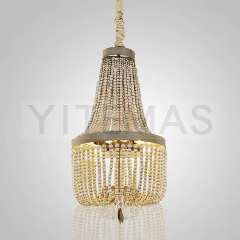 Винтажный деревянный подвесной светильник с бисером в американском стиле