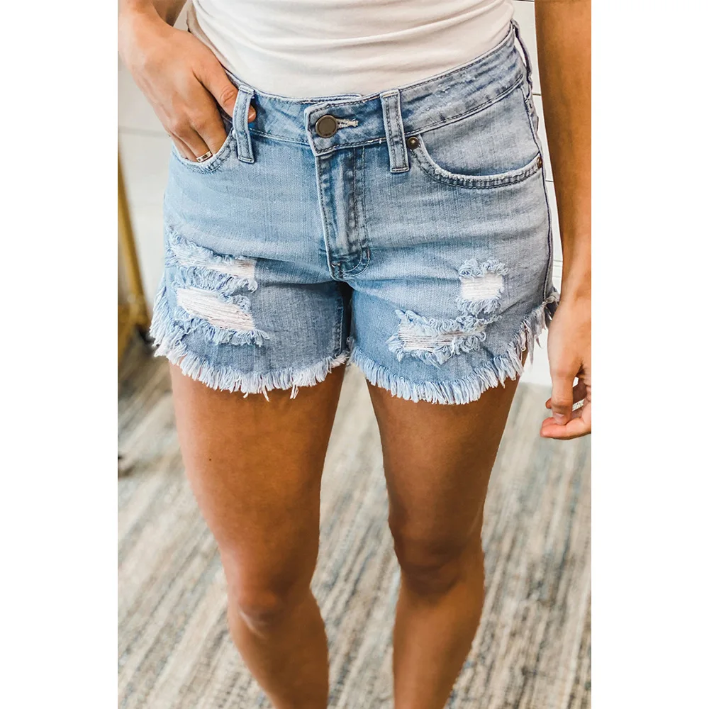

Fashion Ripped Frayed Hole Denim Shorts Summer Women High Waist Slim Jeans Hot Shorts Denim Summer Washed High-rise Y2k Jeans