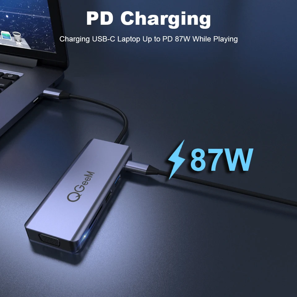 QGeeM USB C-концентратор для Macbook Pro Air Xiaomi Samsung Dual HDMI VGA SD Micro Card Readers Зарядное устройство