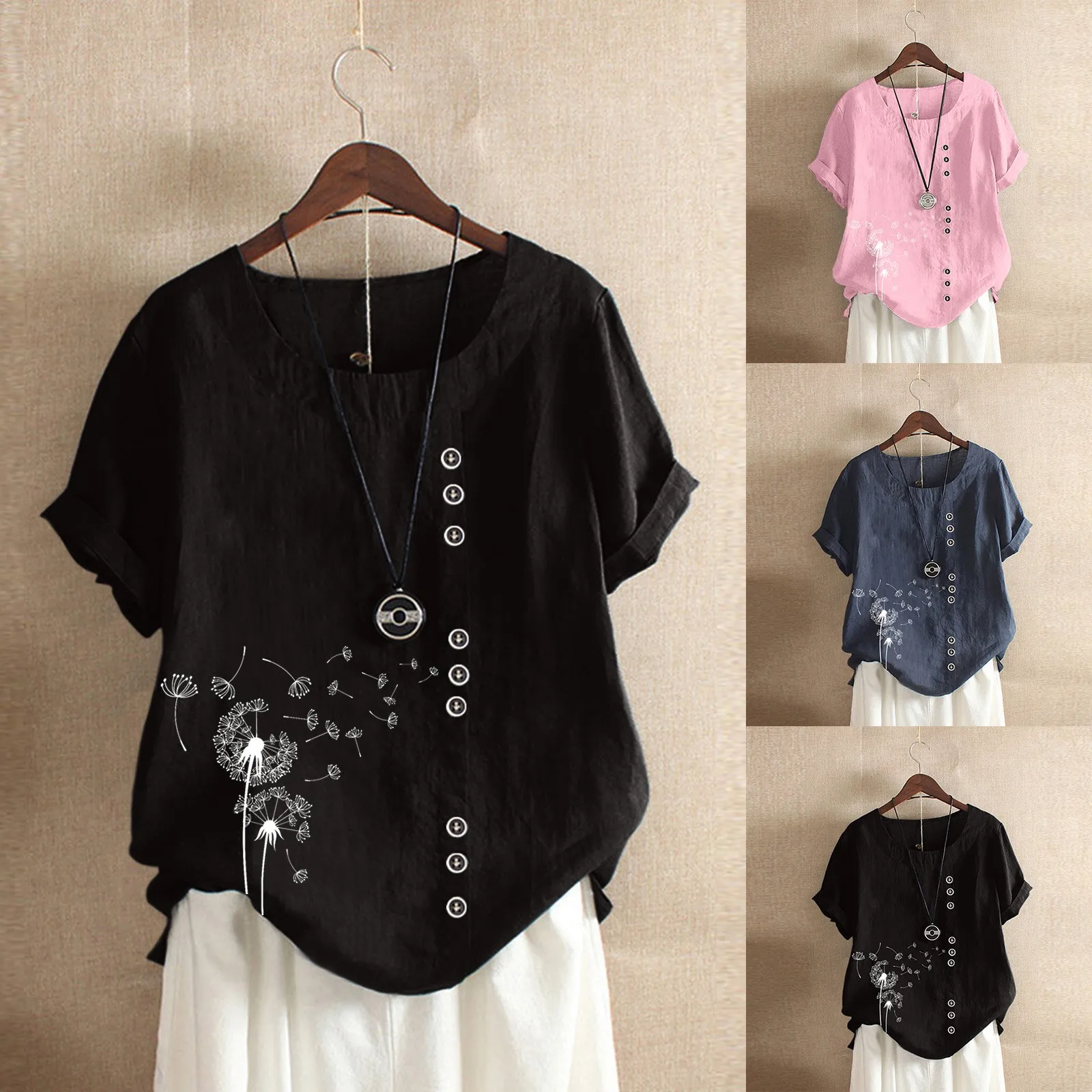 

Womens Casual Loose Button Linen Plus Size Daily Boho Tanic Shirt Blouse Tops Blusas Camisas Camisas De Mujer y2k Блузка Женская
