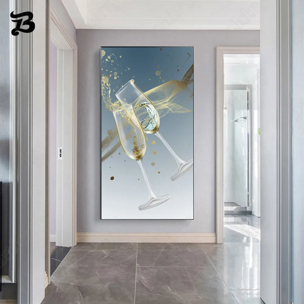 

Canvas Painting Wall Art Nordic High Grade Red Wine Glasses Watercolor Champagne Cup Canvas Painting Living Room Home Wall Decor