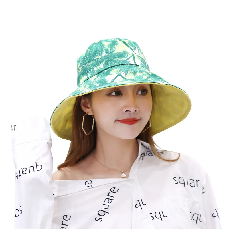 

2019 new coconut printing basin hat Korean version with sunshade fisherman's hat on both sides for outdoor travel