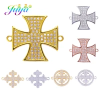 juya diy costume jewelry making findings micro pave zircon hero glory medal religious christian cross charm connectors supplies