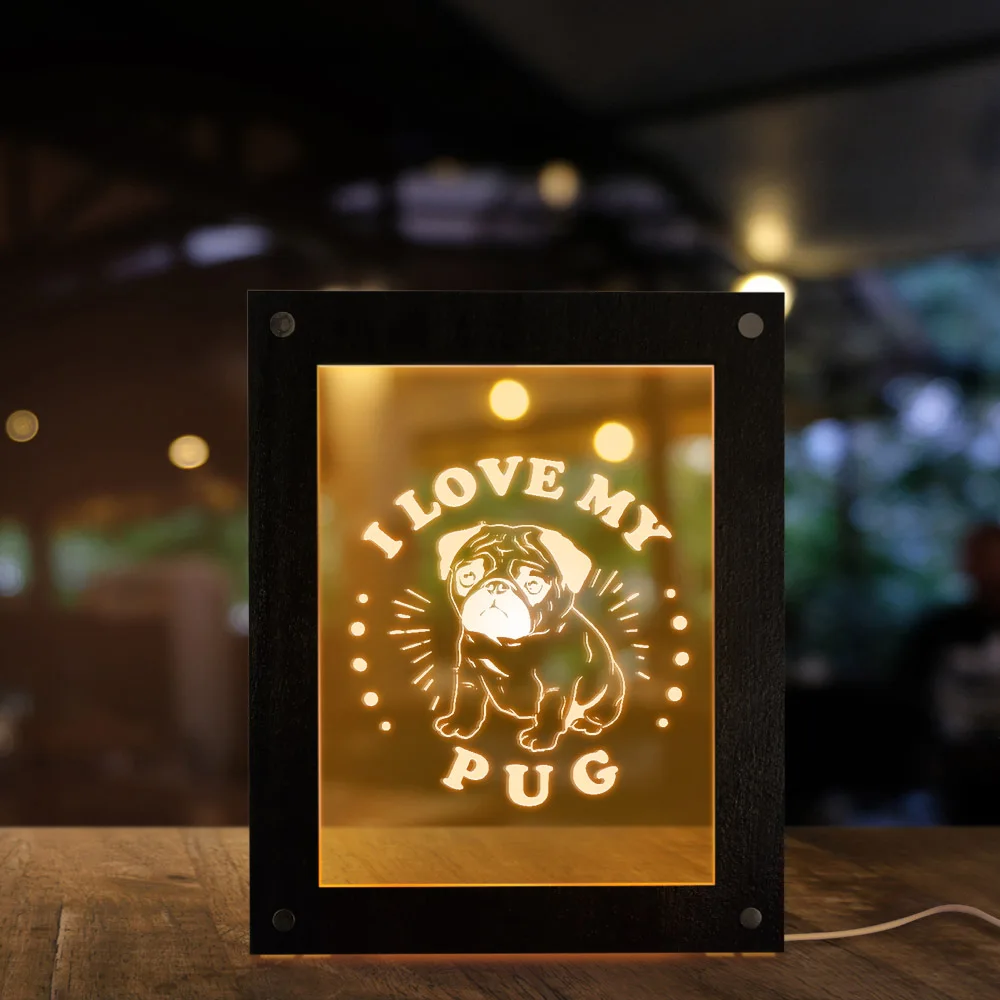 I Love My Pug деревянная светодиодная фоторамка ночник голландский мастиф