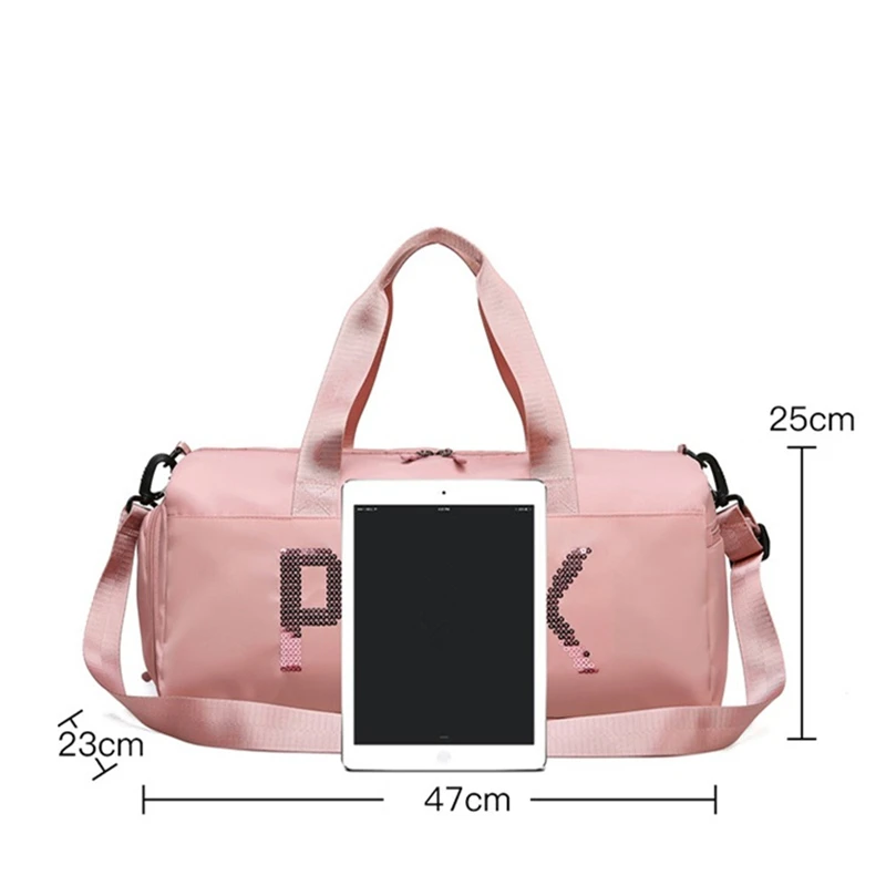 Pink Women's Gym Bag Fitness Long And Short Distance Outdoor Travel Portable Large-capacity Nylon Waterproof Shoe Warehouse Bags