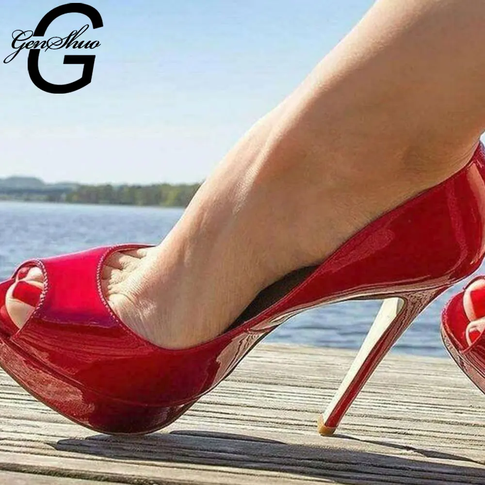 Туфли GENSHUO женские на очень высоком каблуке и платформе красные туфли-лодочки