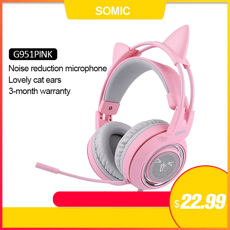 SOMIC 3 5 мм/USB игровая розовая гарнитура с кошачьими ушками наушники